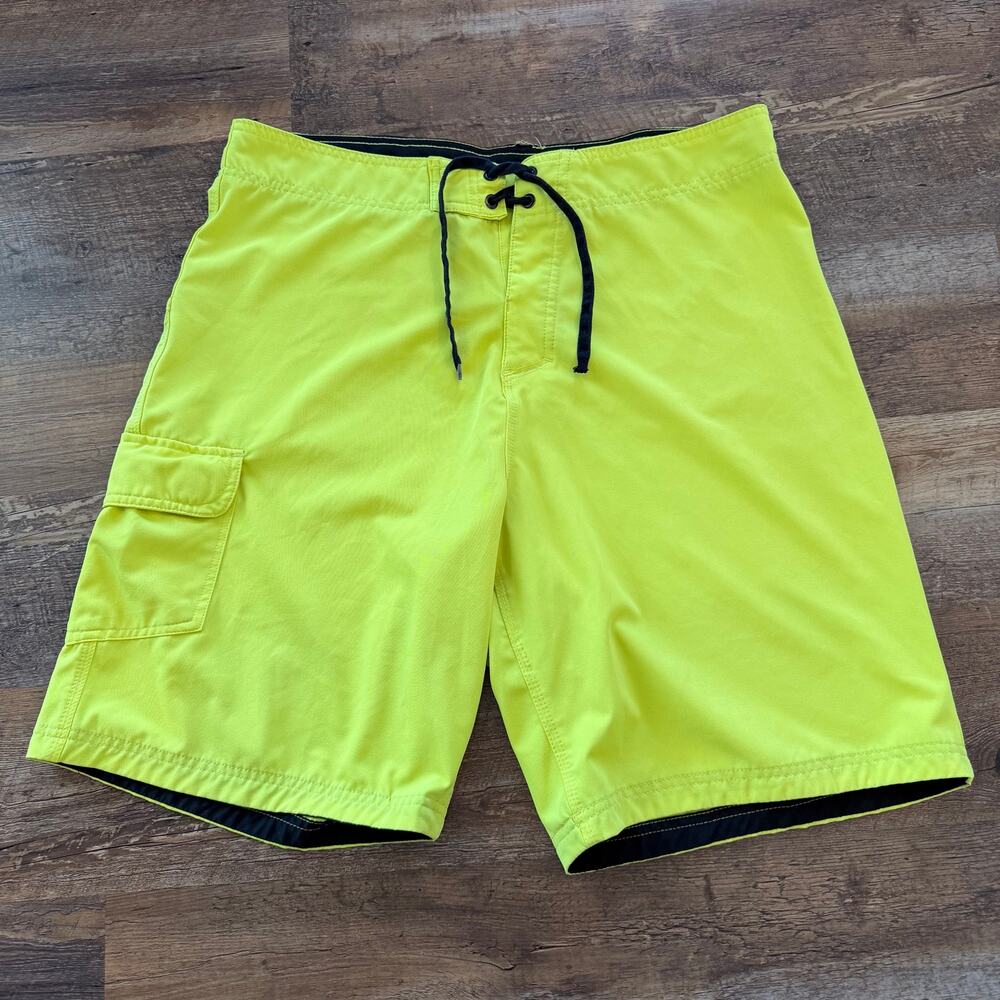 Burnside Neon Yellow Board Shorts Men’s 36 Cargo Surf Swim JCBX9301Y